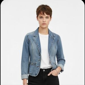 OTB Blue Denim Blazer Jacket Y2K Boho Western Prairie Coastal L